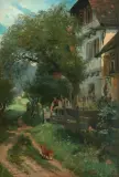 Vor dem Bauernhaus by Wilhelm Woernle, 1877, oil on canvas, offered Sep 2025