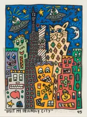 Visit My Friendly City by James Rizzi, 1995, color lithograph, sold Sep 2025