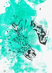 Swimming Fish by Josh Smith, 2008, monotype, sold Sep 2025