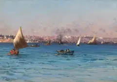 Segelschiffe vor Konstantinopel by Fausto Zonaro, oil on canvas, sold Sep 2025
