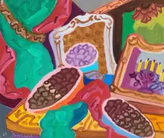 Chocolats sur une coiffeuse by Charles Lapicque, 1963, oil on canvas, sold Sep 2025