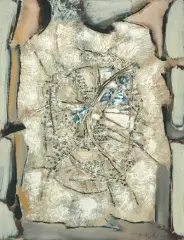 Factural Composition Nr. 693 by Bronisław Kierzkowski, 1963, oil on canvas, offered Sep 2025