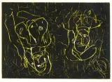 Frau und Frau by Georg Baselitz, 1994, color woodcut, sold Sep 2025