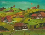 Sommerlandschaft mit Briefträger by J. B. Waldburger, oil on canvas, sold Sep 2025