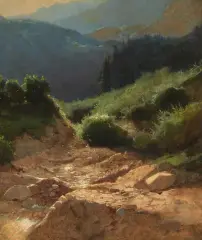 Berglandschaft by Gustave Castan, oil on paper, sold Sep 2025