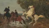 Drei Reiter durchqueren einen Bach by Rudolf Koller, oil, offered Sep 2025