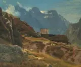 Notstall Ziegelhütte mit Glärnisch by Balz Stäger, 1890, oil on canvas, offered Sep 2025