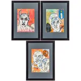 Untitled, Three Faces,Mixed media by Dustin Nowlin, ink, offered Aug 2022