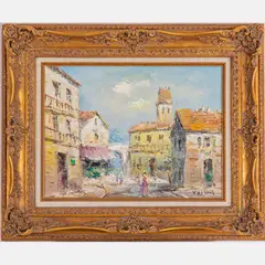City Scene with Figures by Xavier Rabous, Oil on canvas, offered May 2022