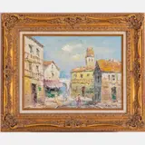 City Scene with Figures by Xavier Rabous, Oil on canvas, offered May 2022