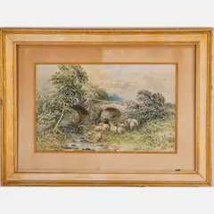 Landscape with Sheep by T. Vassall, Watercolor, offered May 2022