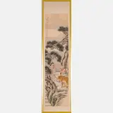 Immortals and Figures with a Tiger in a Landscape by Shen Zhaohan, Ink and watercolor on paper with silk margins, offered May 2022