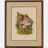 Owl on Tree Stump by Pearl Sheldrick, Watercolor, offered May 2022