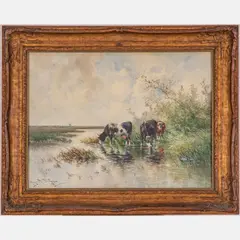 Fisher (Czech/American, 1854-1916) River Landscape with Cows by Hugo Anton, Watercolor, offered Apr 2022