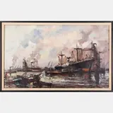 Industrial Harbor Scene by Wim Bos, Oil on canvas, offered Aug 2016
