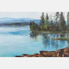 Lake Scene in Boat by Chen Mao, Oil on canvas, offered Jul 2016