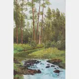 Forest Scene with River by Chen Mao, Oil on canvas, offered Jul 2016
