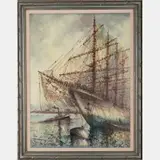 Harbor Scene with Boats by Wim Bos, Oil on canvas, offered Jul 2016