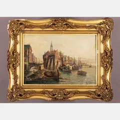 Harbor Scene by R. Nordman, Oil on canvas, offered Jul 2016