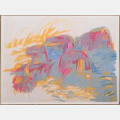Red Roof Lagoon by Lori Abram, Oil pastel on paper, offered Jul 2016
