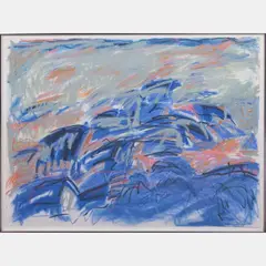 Blue Roof Lagoon by Lori Abram, Oil pastel on paper, offered Jul 2016