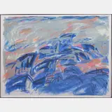 Blue Roof Lagoon by Lori Abram, Oil pastel on paper, offered Jul 2016