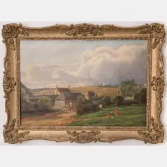 Farm Landscape with Figures by Charles A. Graves, Oil on canvas, offered Jun 2016