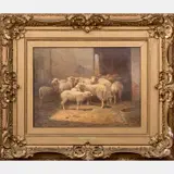 Sheep in a Barn by Clara Belle Owen, Oil on canvas, offered Jun 2016