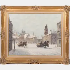 Warsaw in Winter by Stanislav Chimienski, Oil on canvas, offered Jun 2016