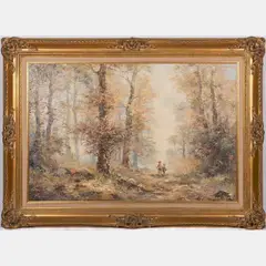 Autumn Landscape with Children by Jules Polek, Oil on canvas, offered Jun 2016