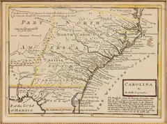 MAP OF NORTH AND SOUTH CAROLINA by Herman Moll, hand-colored engraving on laid paper, offered Jun 2023