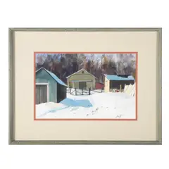 Untitled by Edward Howard Betts, watercolor "Three Barns", sold May 2024