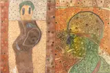 Mother and Child by Julio Valdez, 2002, oil and scratched foam on wood, sold Apr 2022