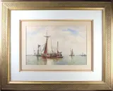 Ships in the Harbor by Paul Jean Clays, watercolor on paper, sold Apr 2022