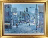 New England Street Scene by Loretta Feeney, 1992, oil on board, sold Apr 2022