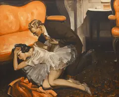 Couple in a Living Room by John Clymer, oil on canvas, sold Jul 2026