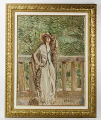woman in a garden by Lajos Márk, oil on canvas, sold Aug 2024