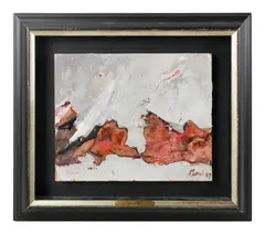 Untitled by Alberto Burri, mixed media rosso plastica, sold Aug 2024