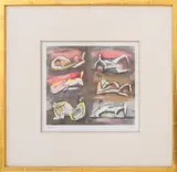 Six Reclining Figures with Red Background by Henry Moore, 1981, Lithograph in Colors, sold Feb 2024