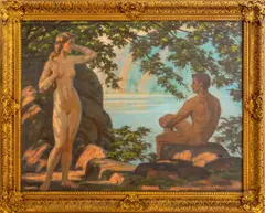 Nude Couple Amongst a Landscape by Walter Einbeck, Oil on Canvas, sold Feb 2024