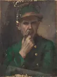 Portrait of a soldier smoking a pipe by John Shapland, oil, sold Apr 2023