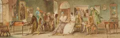 An interior scene in 18th century style by Charles Cattermole, watercolor, offered Apr 2023