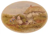 Children playing by a pond by Myles Birket Foster, watercolor, sold Apr 2023