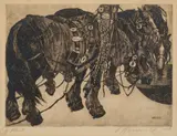 Horses watering hand-signed and inscribed to lower margin by Hugo Henschl, print (other), sold Apr 2023