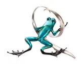 An enamelled bronze model of a frog climbing through a heart shaped loop by Tim Cotterill, 2000, bronze, offered Feb 2023