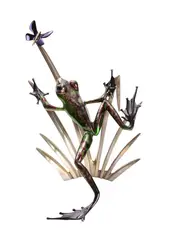 An enamelled bronze model of a frog stalking a butterfly by Tim Cotterill, bronze, offered Feb 2023