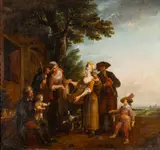 Pastoral scene with rustic figures by Louis Joseph Watteau, pencil, offered Jan 2023