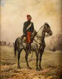 Portrait of a mounted cavalryman by Albert-Ferdinand Le Dru, oil, offered Jan 2023