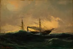 A steamer on a swell by Anton Melbye, oil, sold Jan 2023