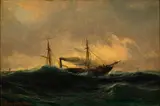 A steamer on a swell by Anton Melbye, oil, sold Jan 2023